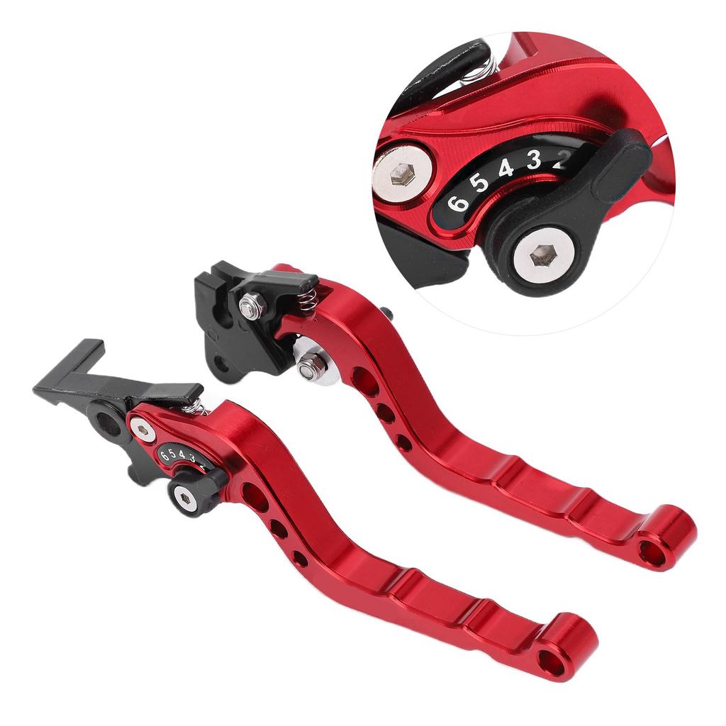 2PCS Motorcycle Brake Clutch Lever Handlebar Braking Device Adjustable Aluminium AlloyRed