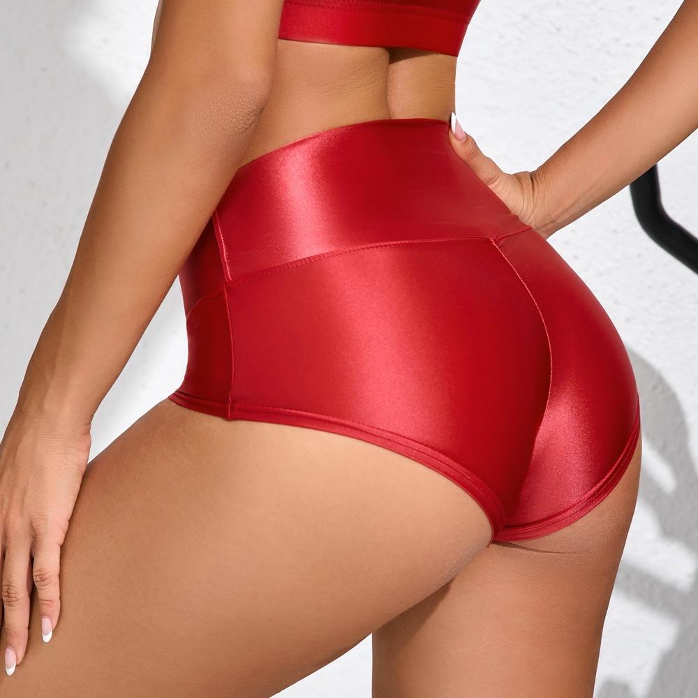 Damen Hohe Taille Glänzender Ölstoff 2-teiliges Trainingsset Crop Tanktop Skinny Pfirsich Po Yoga-Shorts Hohe Elastizität Fitness Laufen Sport Outfit