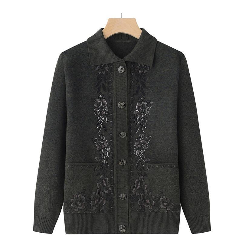 Spring Autumn Middle-Aged Elderly Women's Sweater Thin Cardigan Jackets Casual Long Sleeve Coats Female Knitted Sweater