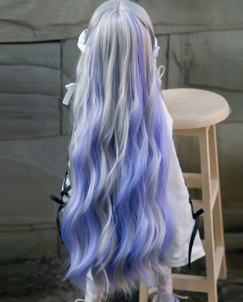 YR EARTH S378 Heat-Resistant Doll Wig, 8–9 Inch Gradient Long Hair for 1/3 BJD DD MDD (Lavender)