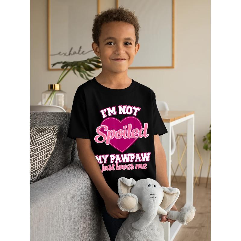 European Size Childrens Round-neck Short-sleeved T-shirt with Unique English and Heart Patterns