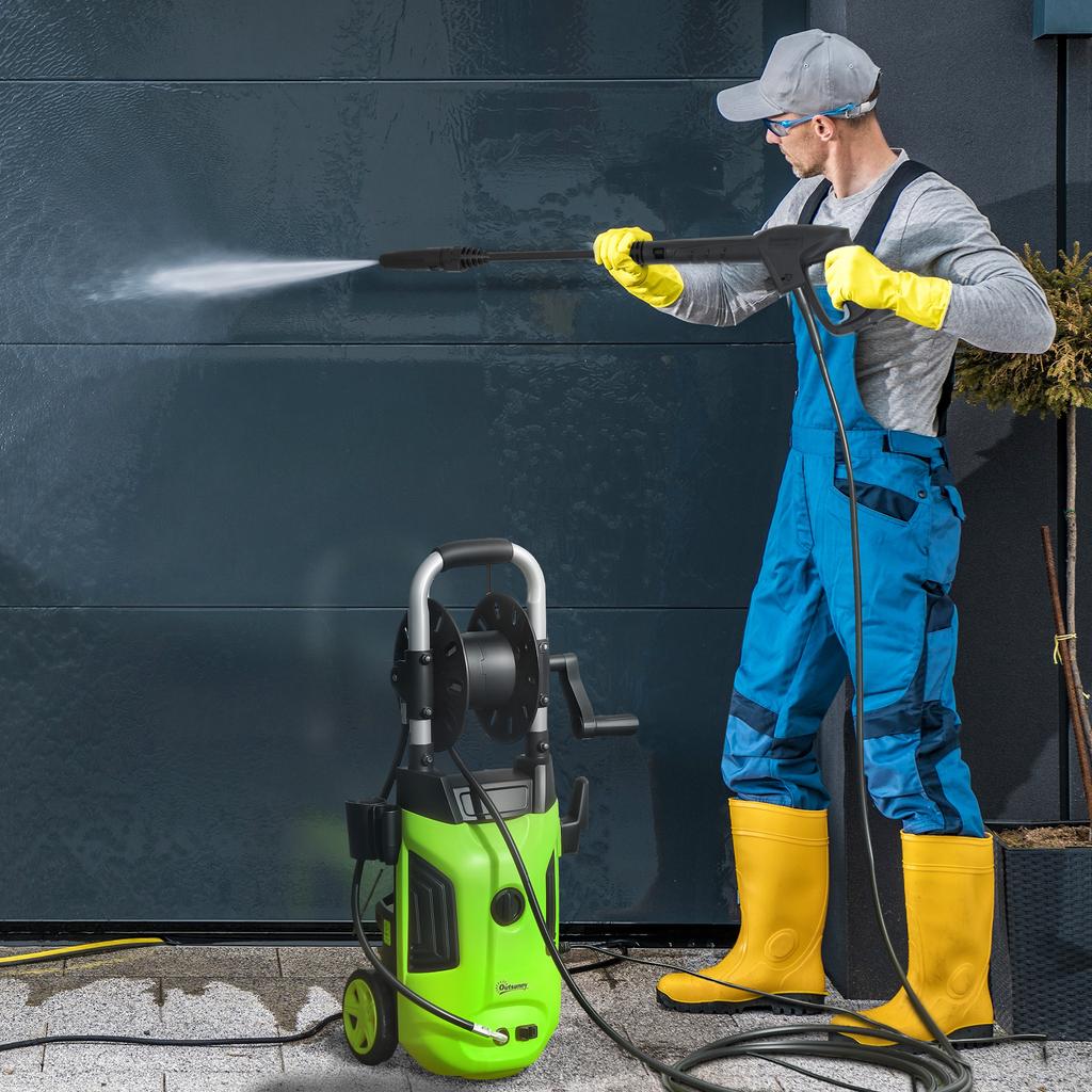 1800W High Pressure Washer, 150 Bar Pressure, 420 L/h Flow, Portable Power Washer Jet Wash Cleaner with Adjustable Nozzle, 6M Hose, Hose Reel