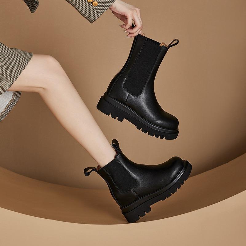 Thick-soled Martin Boots Women's Thin Mona Medium Boots Chelsea Short Boots Women's Autumn and Winter Single Boots