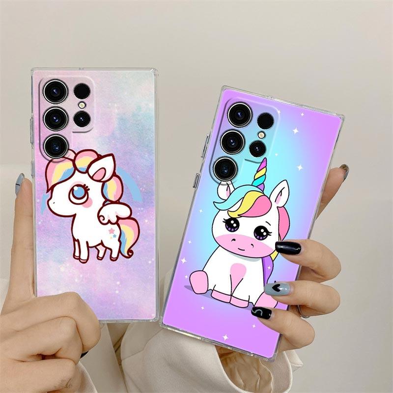 Cute Unicorn Cartoon Rainbow Phone Case S25Ultra For Samsung Galaxy S25 S24 S23 S21 Ultra S20 FE S22 Plus A35 A55 5G Clear Cover