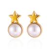 Cross Retro Pearl Temperament Earrings - 18K Gold Plated Stainless Steel with Diamond Inlaid Mother-of-Pearl Heart Bow Design