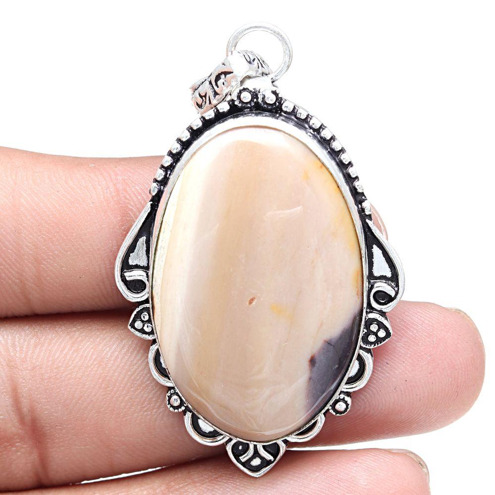 Necklace Imperial Jasper Gemstone Handmade Antique Silver Jewelry 2.25"