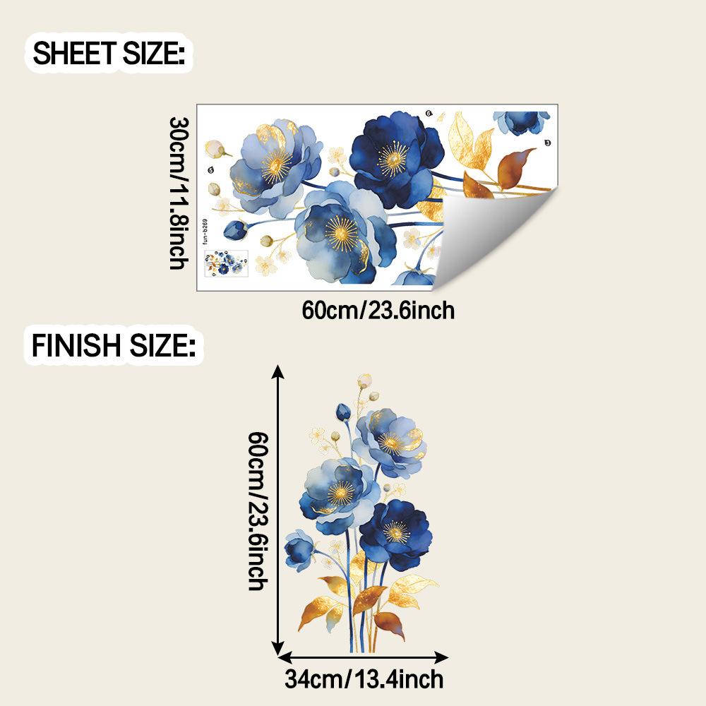 

Простой Синий Расписной Цветок Декоративное Украшение для Стен Ванной Комнаты и Туалета Наклейка на Стену