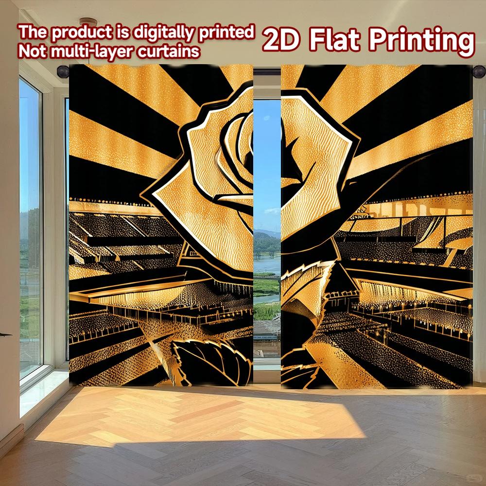 

2D FLAT PRINTING 2pcs Curtains (Without Rod) Golden Rose Blossom Design Holiday April Fools is Day Printed Curtains Durable 100*130 Rod Pocket 1pcs