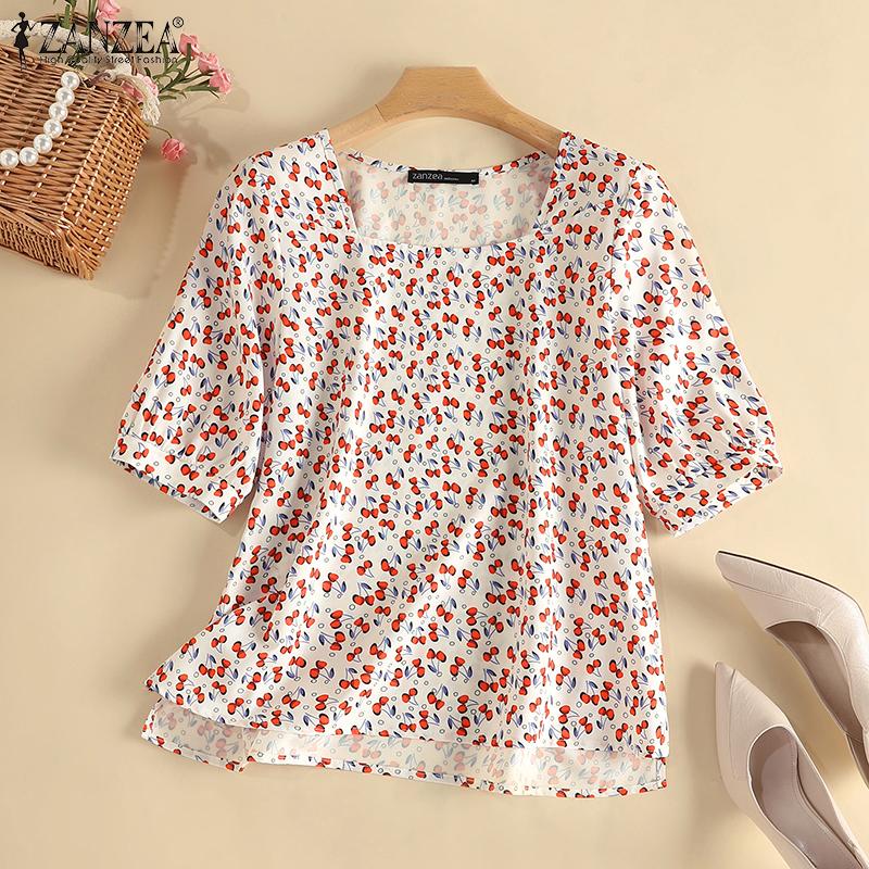 

ZANZEA Повседневная блузка с квадратным вырезом и половиной рукава с летним принтом