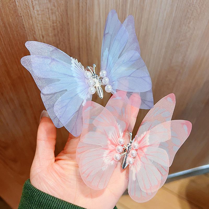Gradient Silk Yarn Bow Butterfly Hairpin for Kids – Fairytale Style