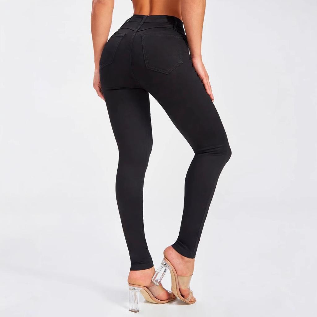Spring and Autumn, New Styles, Jeans, Women's, Mid Waist, Slim Fit Elastic Black Leggings, High Waist Jeans