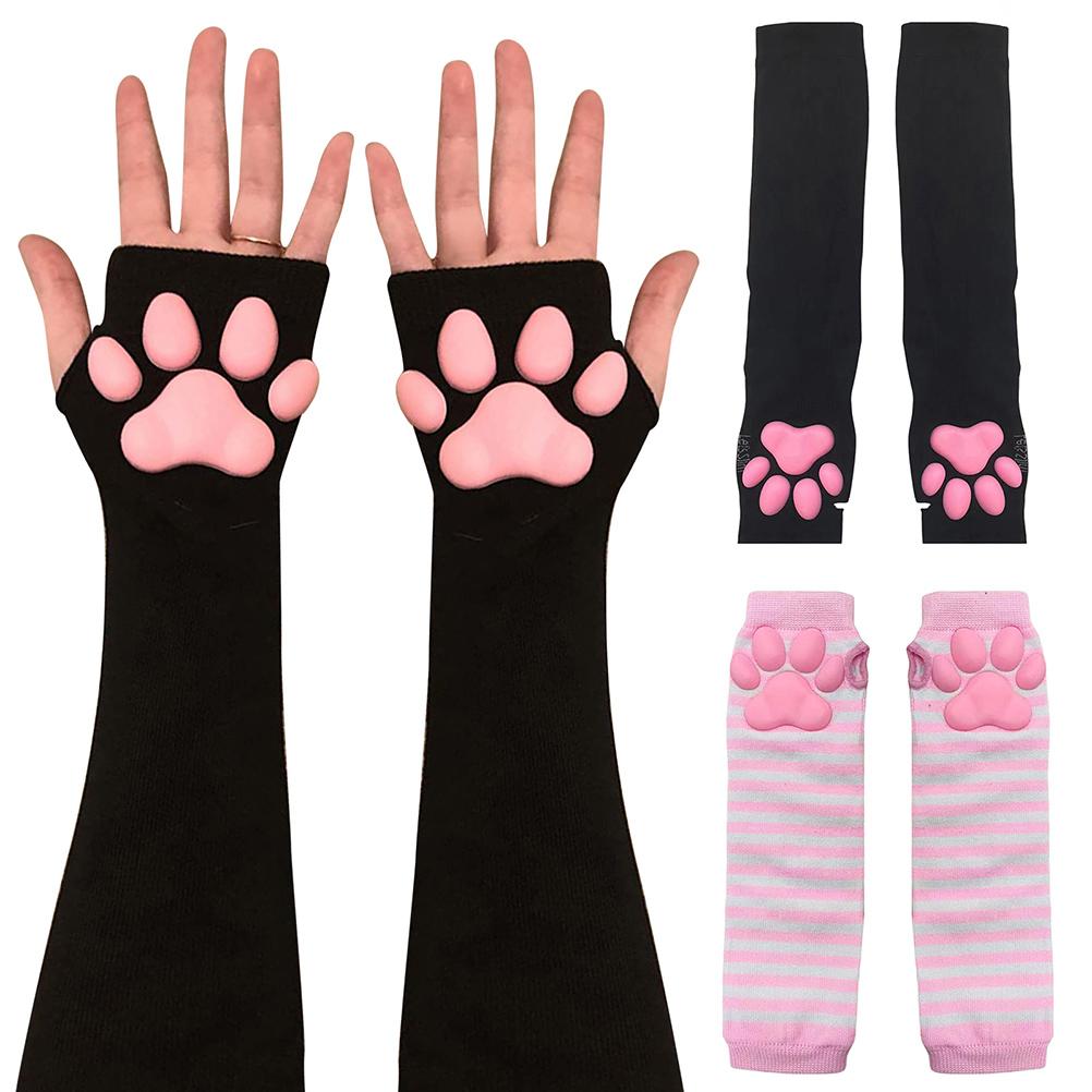 Kawaii Cat Paw Mittens Gloves Cute Soft 3D Toes Beans Fingerless Gloves Cat Claw Paws Pads Sleeves Cat Cosplay