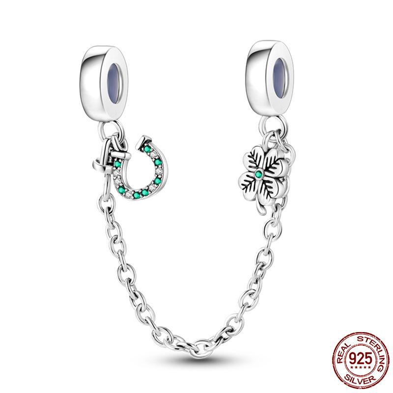 Real 925 Silver Stars & Moon Sunflower Safety Chains Spacer Beads Charms Fit Qikaola 925 Bracelets DIY Jewelry