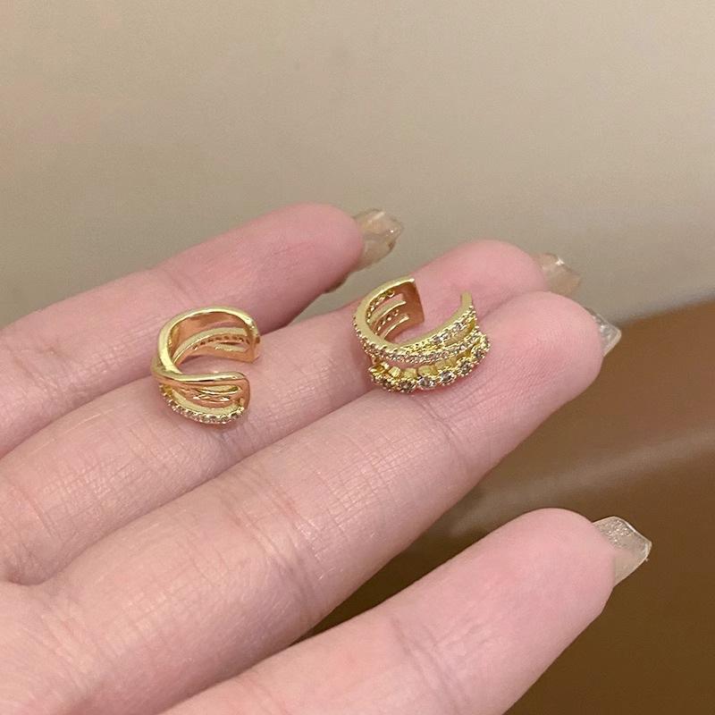 

Модный и изысканный двухслойный цирконовый клипс для козелка уха, креативный и блестящий C-образный многослойный непирсинговый ювелирный подарок золотой