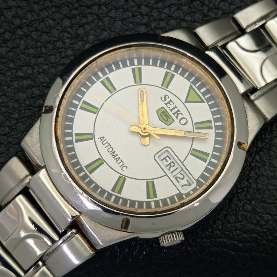 USED RARE SEIKO 5 AUTOMATIC 7S26B JAPAN MENS DAY/DATE WHITE DIAL WATCH A427912-2 R1054-a427912
