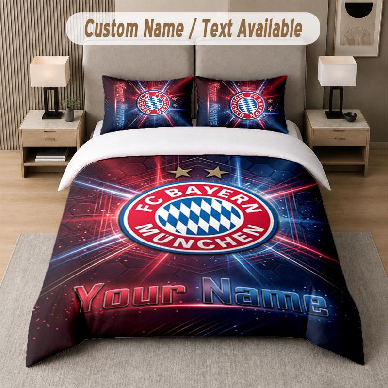 Set Biancheria da Letto Personalizzato Motivo Bayern Monaco, Stampa Nome Testo 1 Copripiumino più 2 Federe Tessile per la Casa
