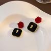 French Retro Burgundy Rose Earrings, Autumn And Winter Small Fragrant Velvet Earrings, High-End Earrings For Women