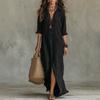 2026 Spring Summer Women Linen Cotton Shirt Maxi Dress Lapel Half Button Front Slit Loose Long Vacation Dress S-5XL Plus Size Casual Beach Sundress