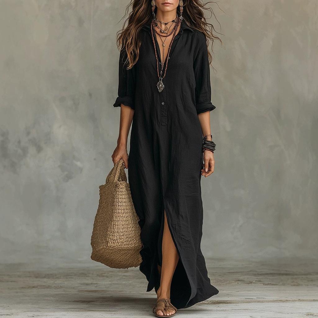 2026 Spring Summer Women Linen Cotton Shirt Maxi Dress Lapel Half Button Front Slit Loose Long Vacation Dress S-5XL Plus Size Casual Beach Sundress