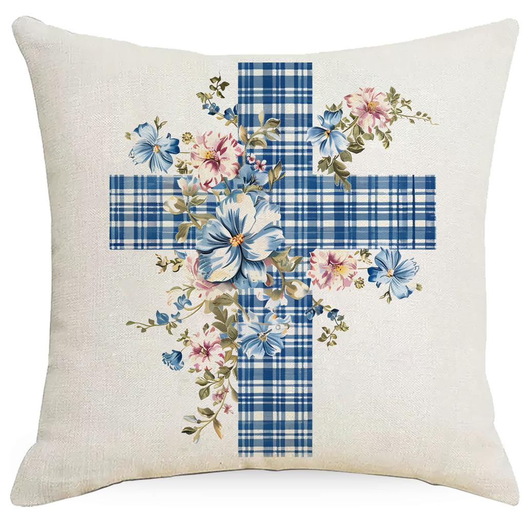 New Blue Plaid Easter Pillowcase Cushion Cover Cute Rabbit Truck Animal Pillowcase