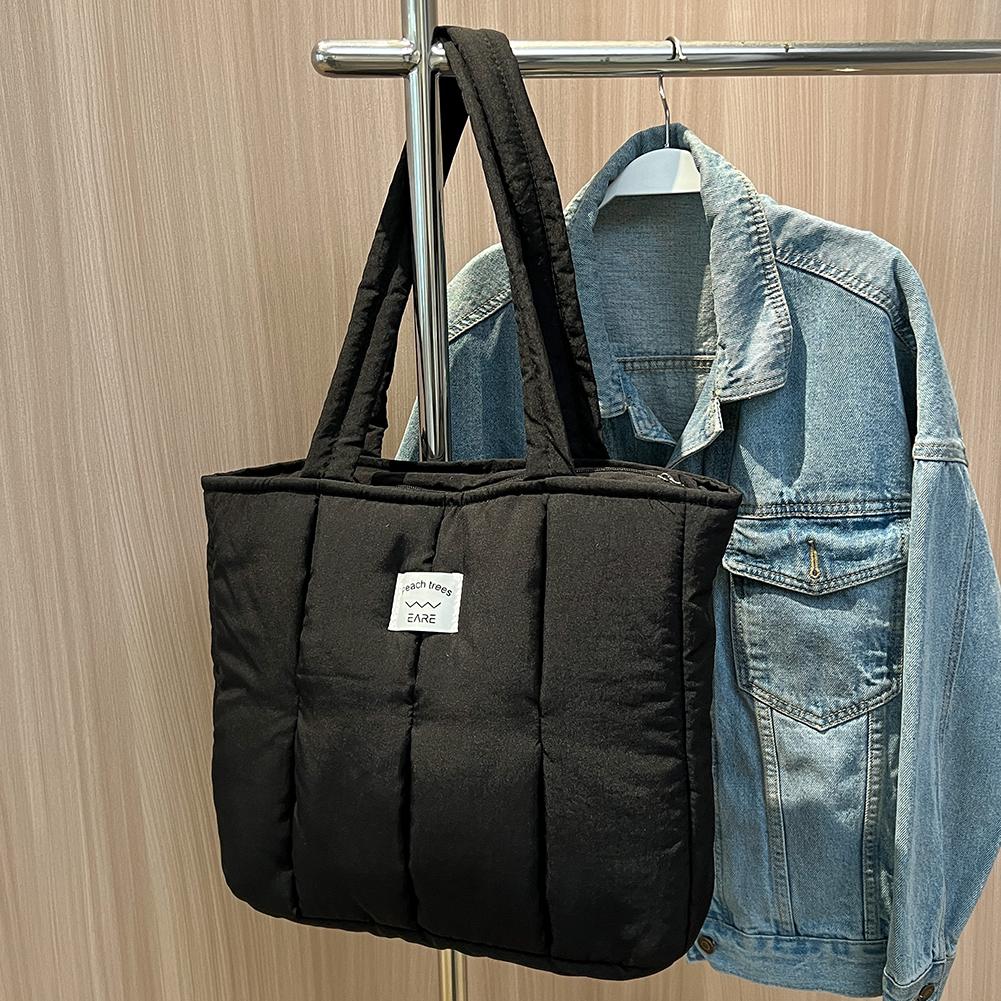 

Повседневная сумка с верхней ручкой, большая вместимость, женская сумка-тоут через плечо, с хлопковой подкладкой, однотонная, мягкая, портативная, дизайнерская, для офиса и путешествий чёрный