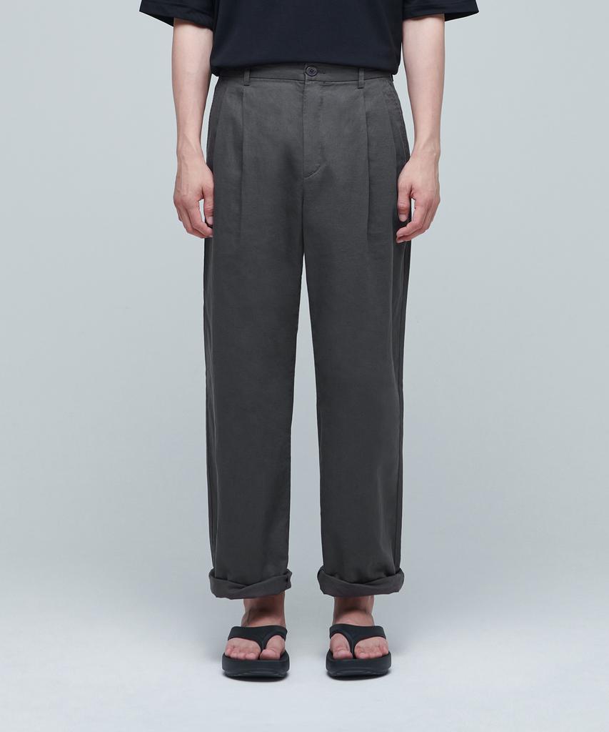 MUSINSA STANDARD Cotton Linen Two-Tuck Wide Pants [Gunmetal]