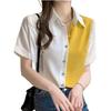 Women's Color Block Long Sleeve Chiffon Blouse - Korean Style, Spring/Autumn Versatile Loose Top