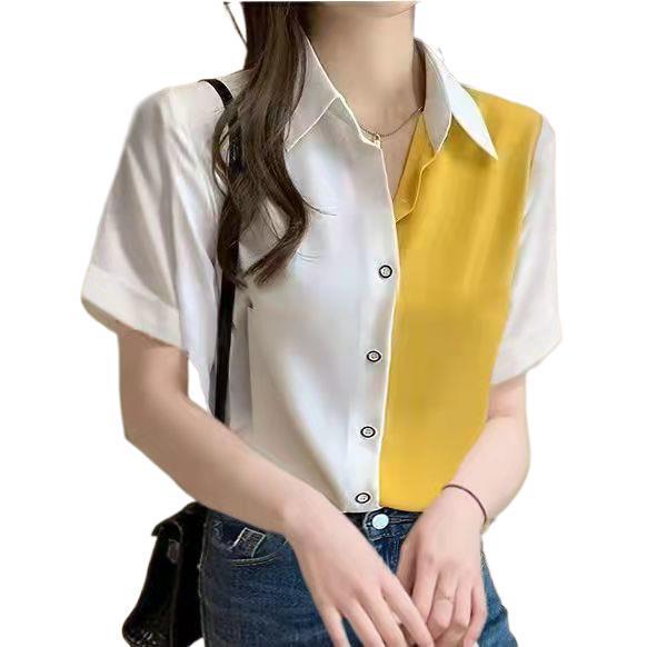 Women's Color Block Long Sleeve Chiffon Blouse - Korean Style, Spring/Autumn Versatile Loose Top