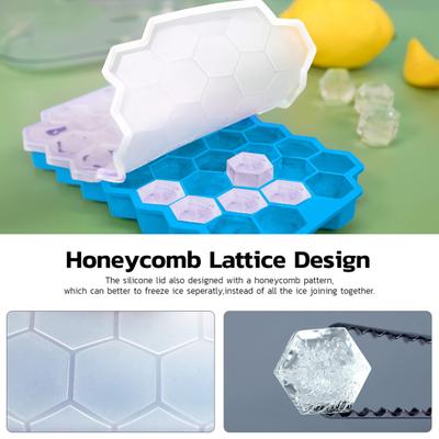 Bandeja de silicona con forma de panal y tapa para cubitos de hielo, 37 cavidades, fácil de liberar, sin BPA, ideal para verano, para hacer cócteles, whisky, hielo, molde de prensa, suministros de cocina.