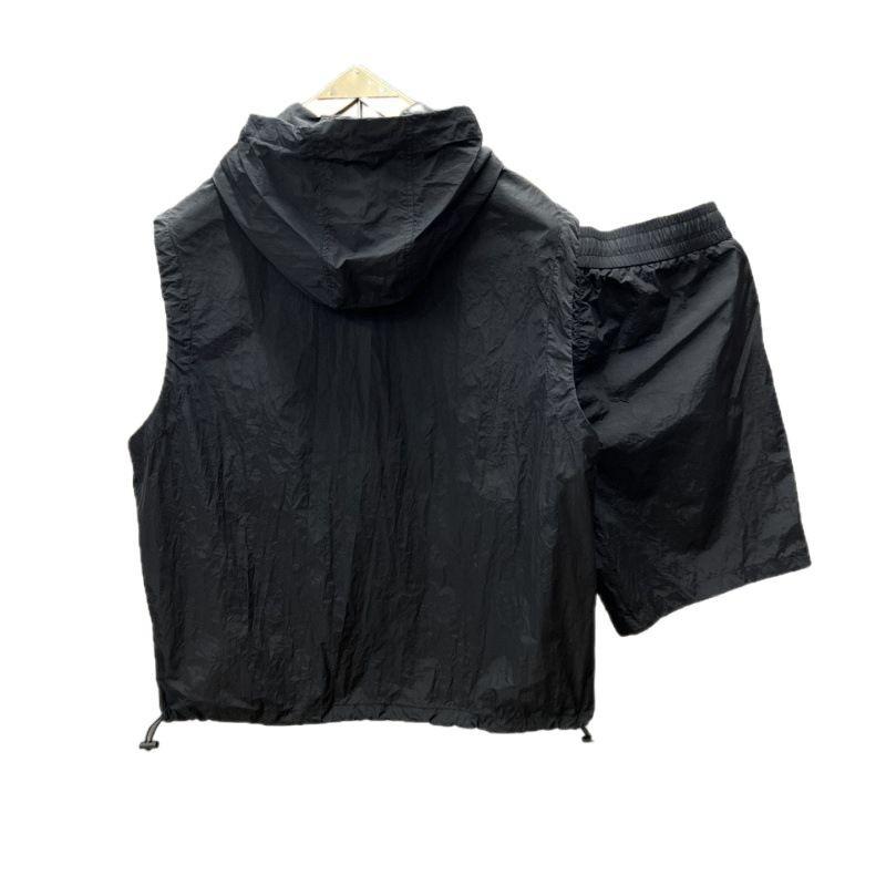 Lässiger ärmelloser Kapuzenanzug Herren Sommer Arbeitskleidung Dünn Locker Mode Paar Ärmellose Weste Shorts Zweiteiliges Set