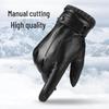 Men's Lambskin Touchscreen Motorcycle Driving Gloves - Winter Warm, Thick Velvet, Ribbed Cuff, Genuine Leather