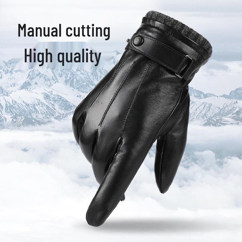 Men's Lambskin Touchscreen Motorcycle Driving Gloves - Winter Warm, Thick Velvet, Ribbed Cuff, Genuine Leather