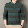 Autumn Loose Fit Casual Long Sleeve Men'spolot Lapel Collar Striped Breathablepolo