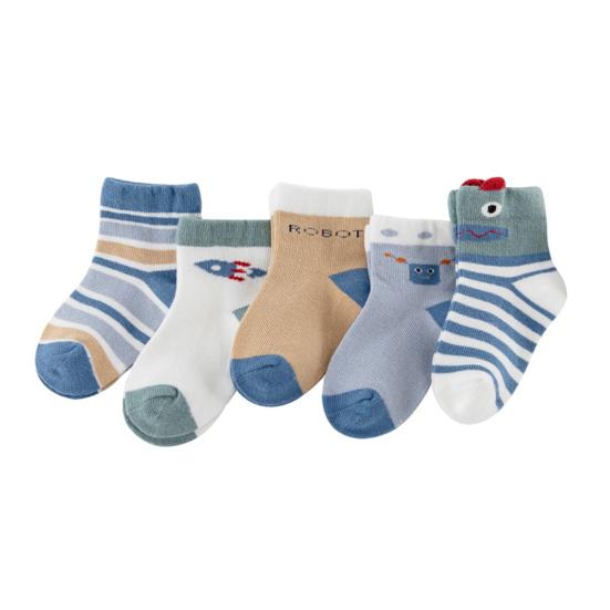 5 Paar Jungen Mädchen Cartoon Dinosaurier Hirsch Streifen elastische atmungsaktive Baumwollsocken