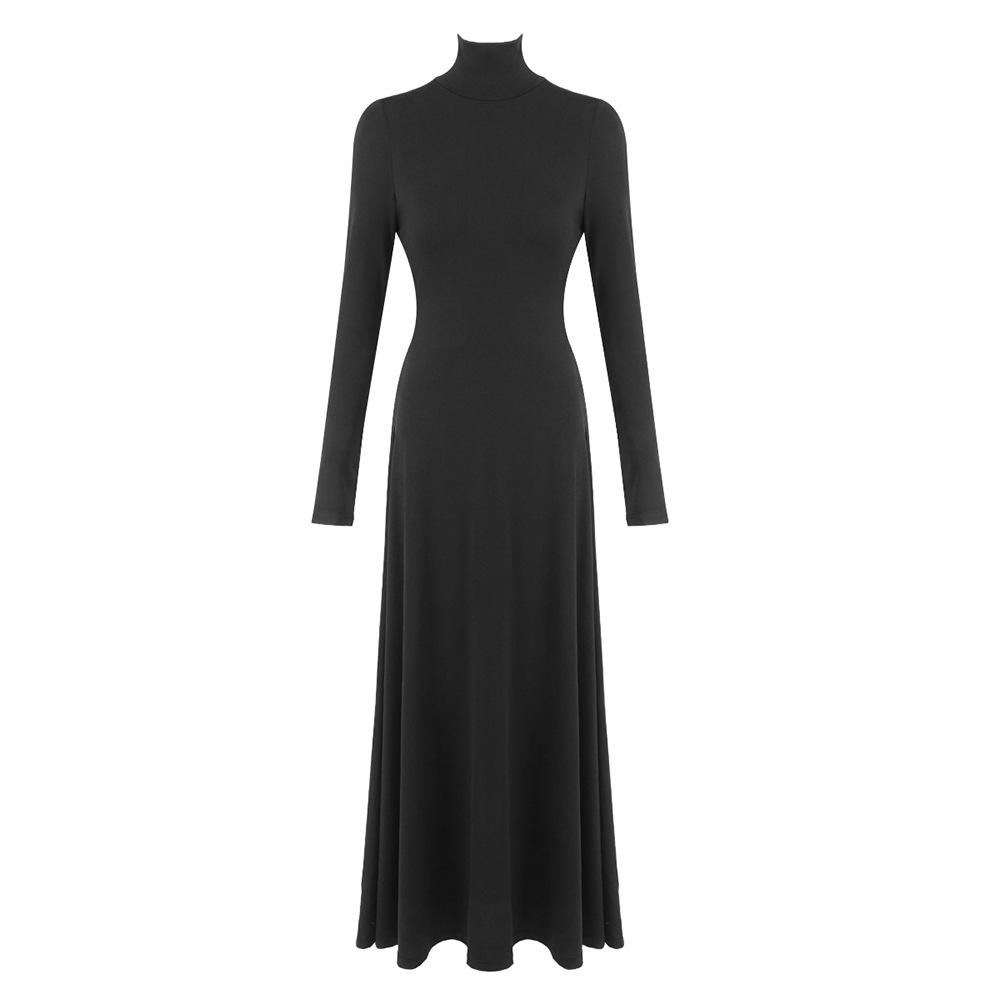 

Black Heart-Shaped Backless Long Sleeve Maxi Dress - Elegant and Slimming Evening Gown Small
