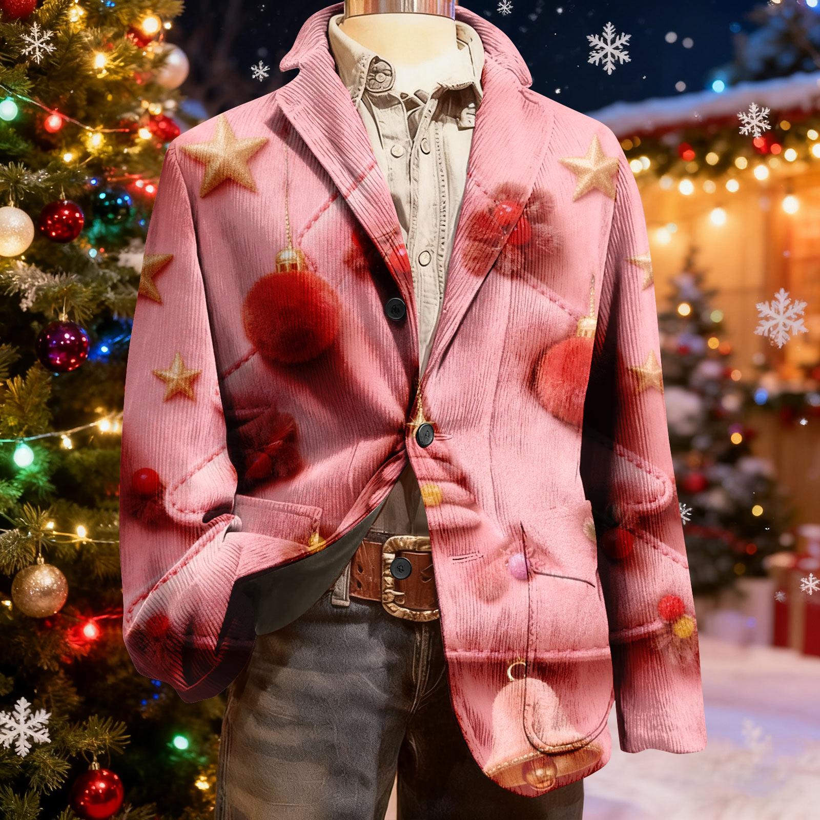 

Мужской уродливый рождественский вельветовый теплый карманный пиджак-кардиган, мужской повседневный костюм S розовый