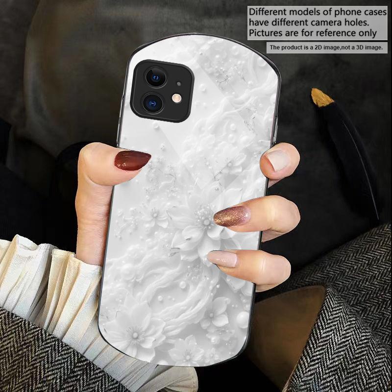 Schöne weiße Blumen Für iPhone 17 Air 16 15 14 Pro 13 Plus 12 mini 11 Pro Max XR X 7 8 Elliptische gehärtete Glas Handyhülle