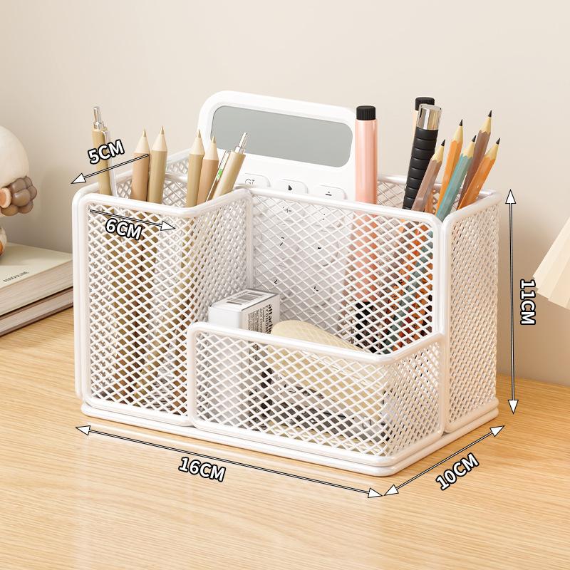 Iron Mesh Pen Holder Large Capacity Multifunctional Storage Box Office Desktop Storage Rack Student Desk Storage Basket Stationery Organizer Rack