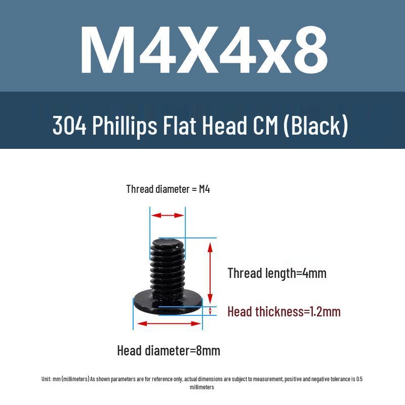 Yigu Black 304 Stainless Steel Flat Head Phillips Machine Screws M2-M6