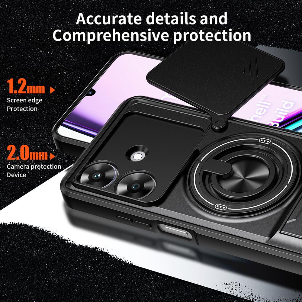 KEYSION Magnetic Phone Case for Realme Note 60 60X Slide Camera Protection Upright Kickstand 360° Ring Shockproof Back Cover