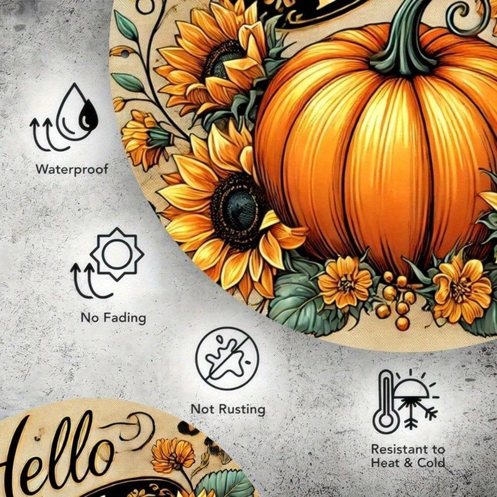 Tin Sign Fall Vintage Hello Fall Metal Poster, Farmhouse Wall Art 8x8 Inch