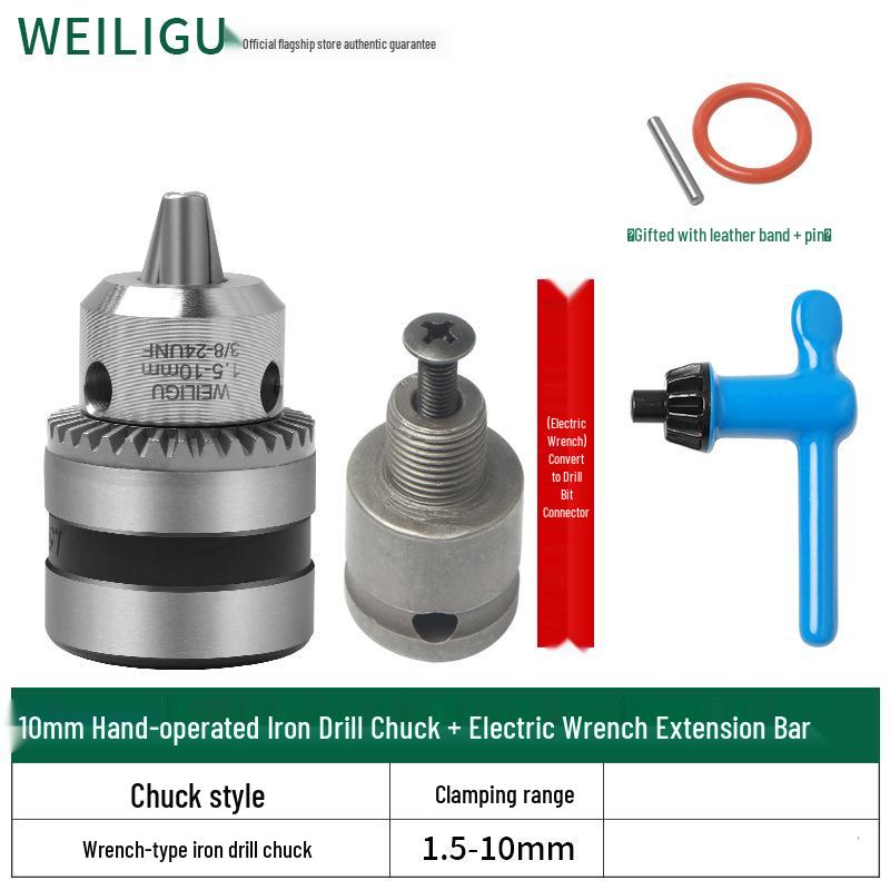 Electric Hammer Drill & Ratchet Wrench with Self-Locking Metal Chuck (0.8-16mm) and Air Impact Conversion Chuck