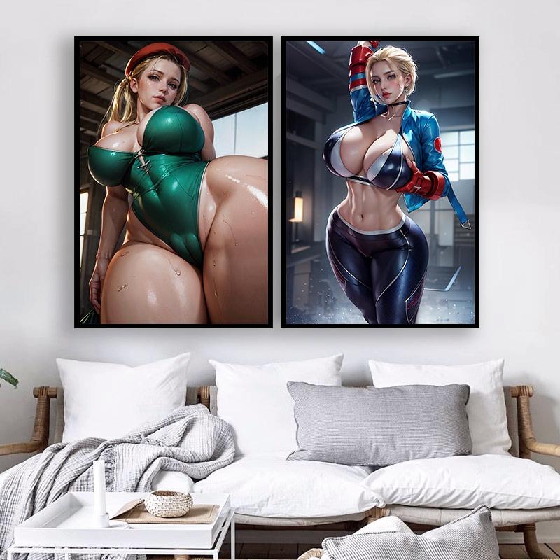 Cammy Sexy Nude Painting Wall Art Uncensored Boobs Cartoon Hot Girl Big Ass HD Canvas Poster Home Decor Painting Customization