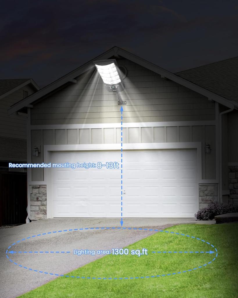 Solar Street Lights Outdoor 6500K IP68 Flood Light with Motion Sensor for Garden, Road, Warehouse - 2Pack