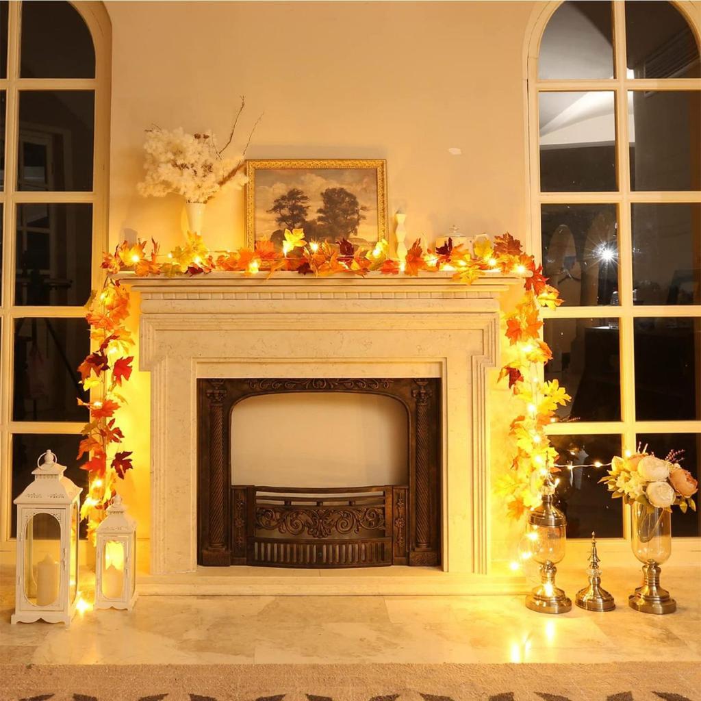 Fall Garland For Mantle 68.9 Inch Autumn Leaves Garland Maple Leaf Vine For Thanksgiving Harvest Halloween Christmas Farmhouse