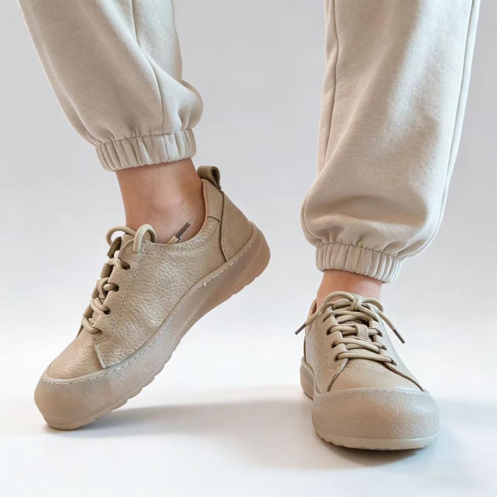 Women's Casual Skate Shoes Retro Style Genuine Leather Casual Sneakers Comfort Travel Flat Non-slip Cowhide Walking Daily Wear