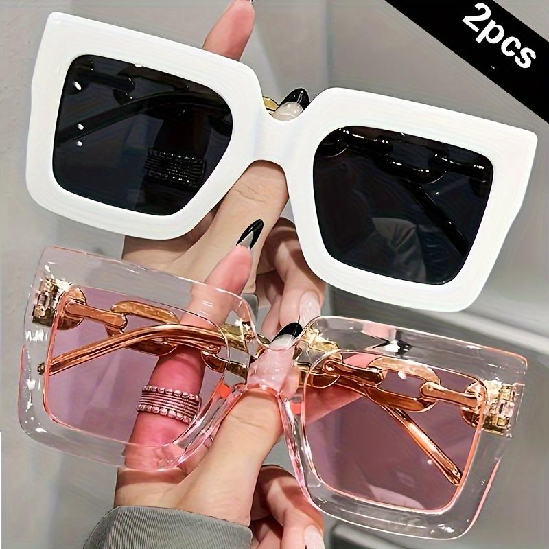 2pcs Luxury Oversized Fashion Sunglasses for Women - Large Square Frame with Anti-Glare Lenses, Golden & Rose Golden Accents