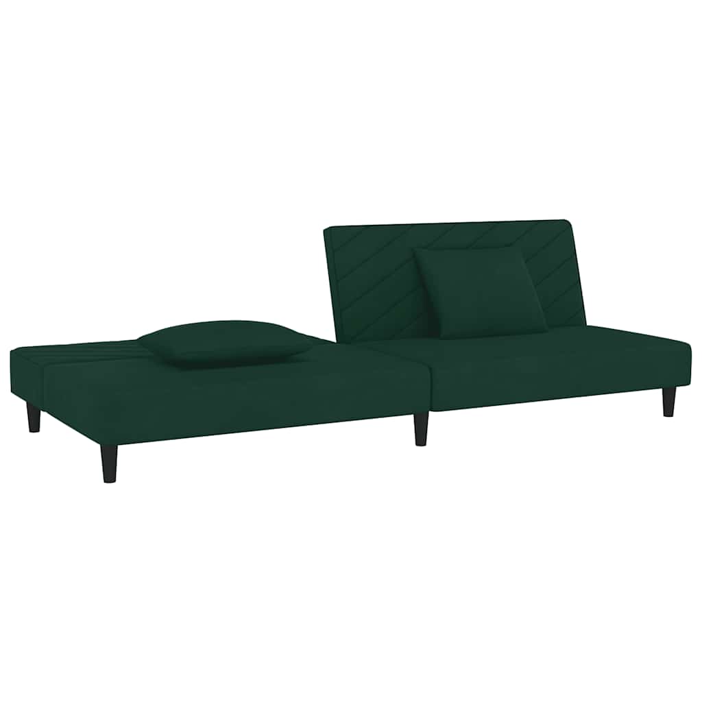 2 Seater Sofa Bed with 2 Cushions Dark Green Velvet