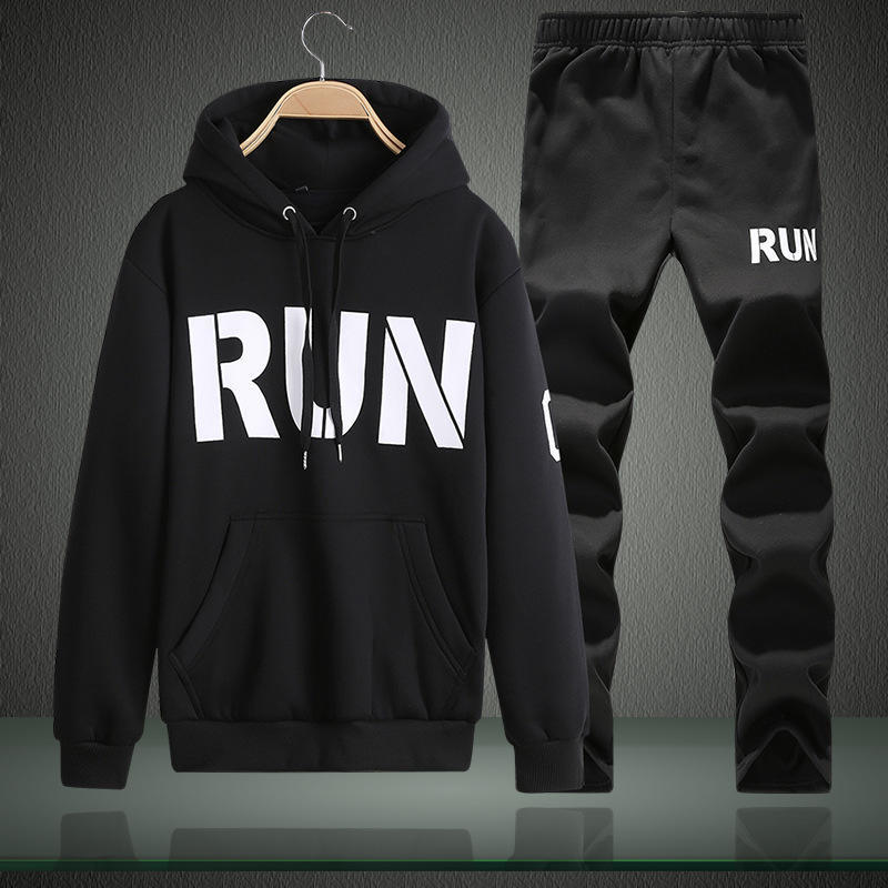 

Мужской повседневный спортивный костюм мужской свитер с капюшоном молодежный весенний большой размер M чёрный