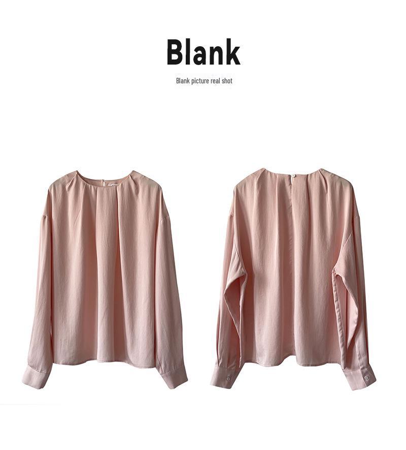 Juzhi Spring Korean Style Women's Tencel Long Sleeve Round Neck Shirt